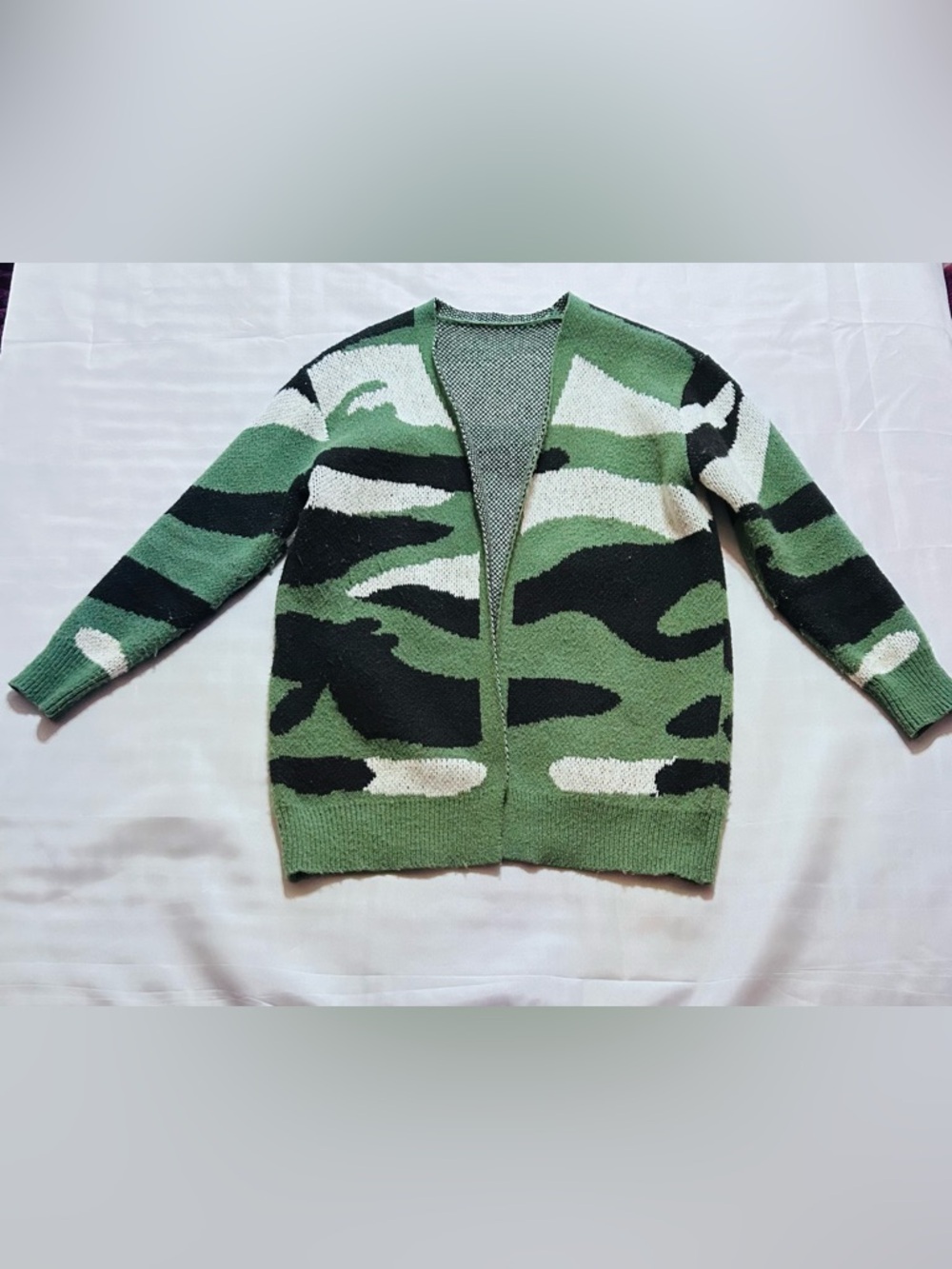Green Black White Camouflage Knit Sweater